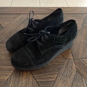 Robert Clergerie Black Leather Suede Cutout Wedge Shoes